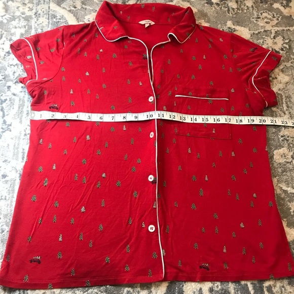 Eberjey Red Pajama Top with White Trim Xmas - Picture 1 of 3